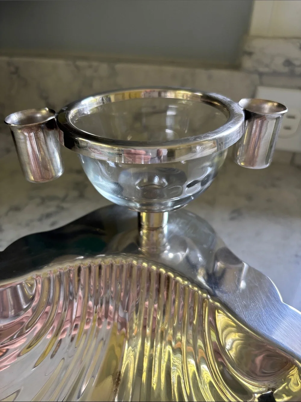 Vintage Sheridan Footed Scalloped Seafood/Shrimp Server/Sauce/toothpick holders